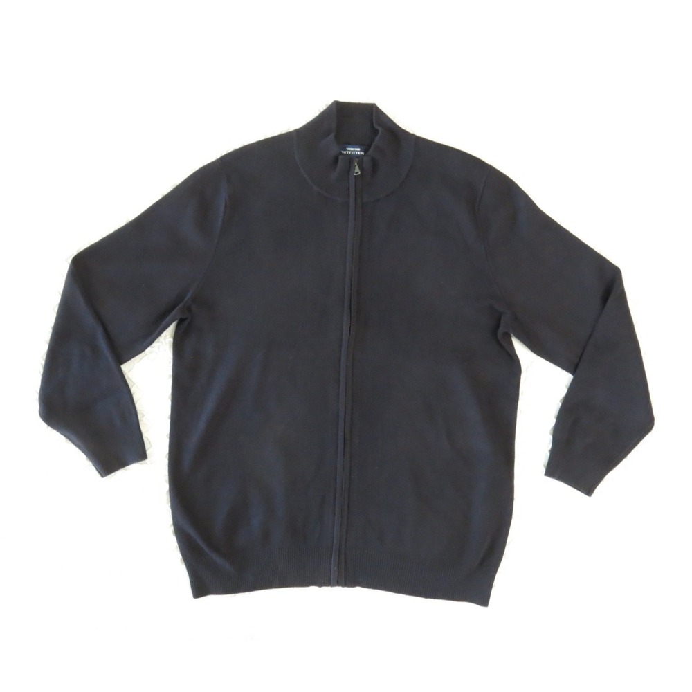 Lands End Outfitters Full Zip Tight Knit Cardigan Sweater Large Navy Mock Neck